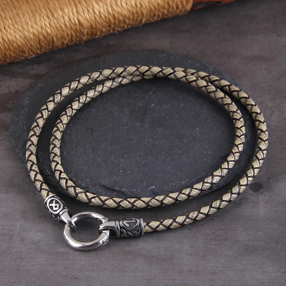 Nordic viking rune with Open Round Clasp pendant necklace stainless steel chain with wood box