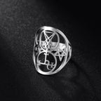 COOLTIME Sigil of Lilith Ring Vintage Stainless Steel Adjustable Pentagram Om Symbol Magic Couple Rings Amulet Jewelry