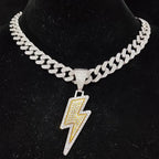Men Women Hip Hop Lightning Pendant Necklace with 13mm Crystal Cuban Chain HipHop Iced Out Bling Necklaces Fashion Charm Jewelry