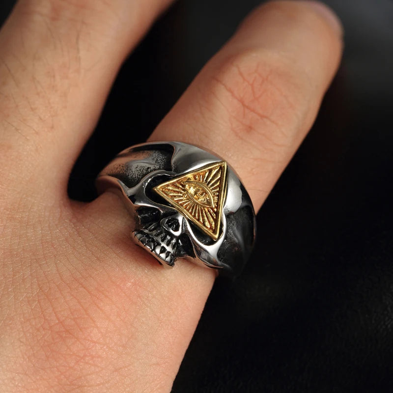 Vintage All Seeing Eye Skull Ring Men And Women Stainless Steel Skull Biker Ring Male Punk Hip Hop Jewelry Dropshipping