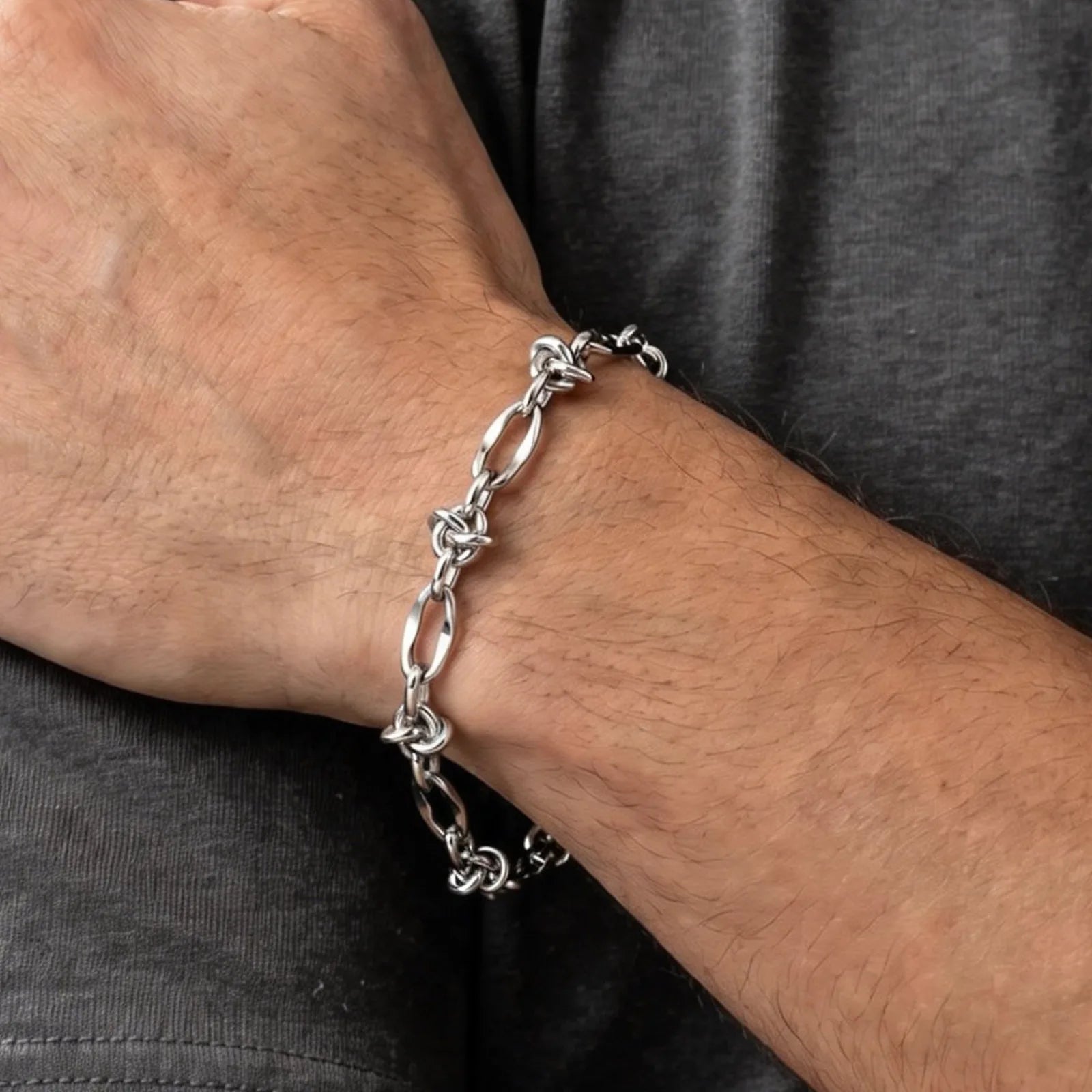 Rock Punk Thorn Knot Chain Bracelet for Men,Hip Hop Stainless Steel Adjustable Chain Wristband,Birthday Male Jewelry