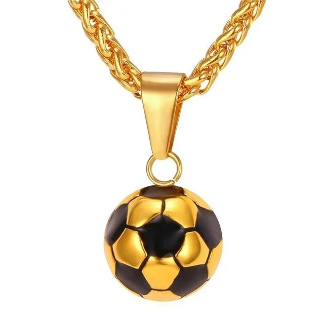 Football Charm Pendant Necklace — Gold
