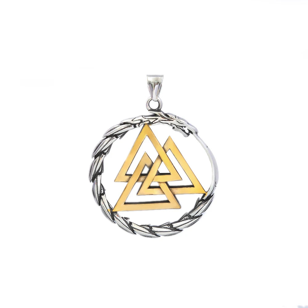Dragon Valknut Pendant — Stainless Steel