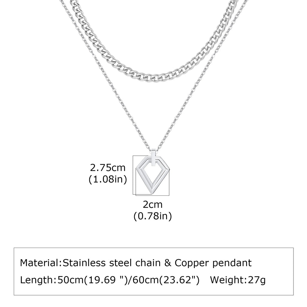 Stylish Geometry Layering Necklaces for Men Women,Silver Color Stainless Steel Rectangle Pendant Neacklace,Birthday