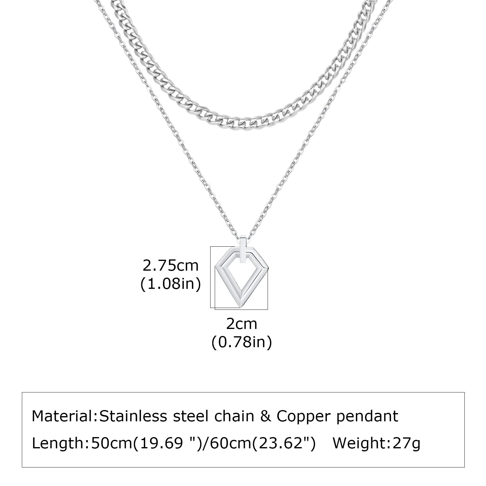 Stylish Geometry Layering Necklaces for Men Women,Silver Color Stainless Steel Rectangle Pendant Neacklace,Birthday