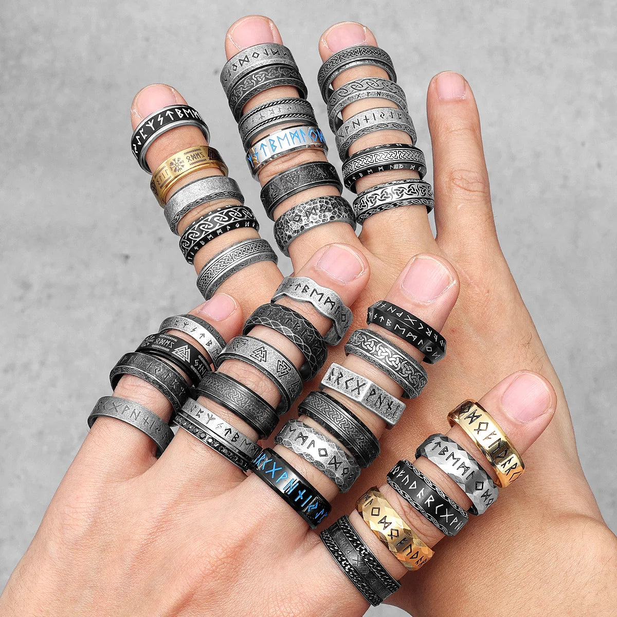 Vintage Nordic Viking Runes Celtic Knot Series Stainless Steel Womens Mens Rings Punk Biker Jewelry Creativity Gift