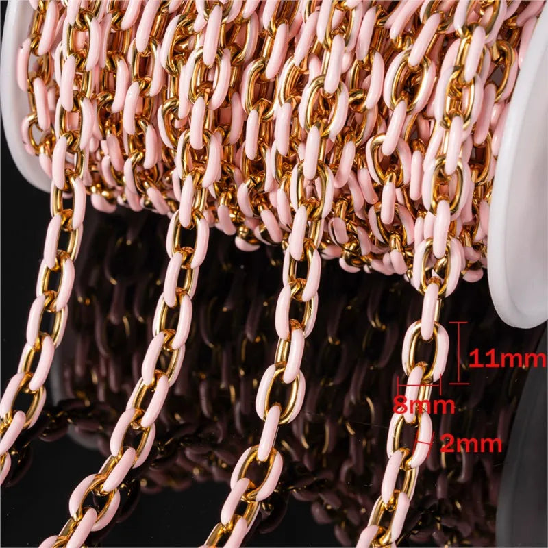 0.5m/1m Gold Plated Stainless Steel Black Enamel Paperclip Link Chain for DIY Punk Choker Necklace Jewelry Craft Making Decor