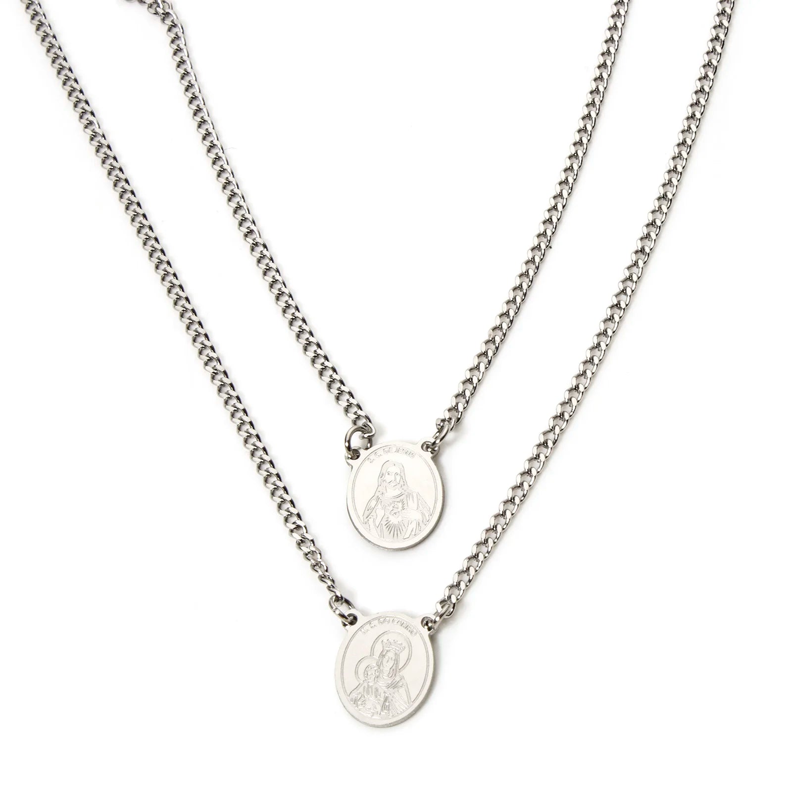 Virgin Mary Curb Chain Necklace — Silver