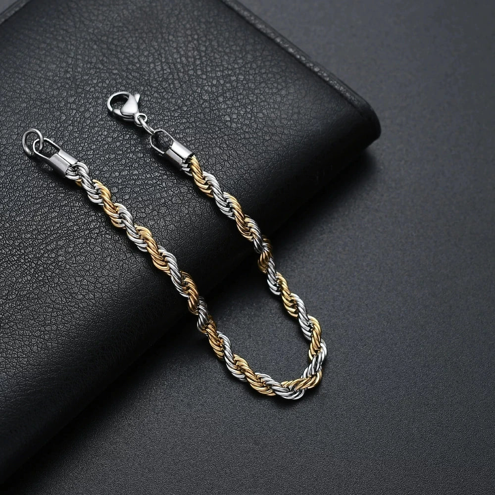 New Stainless Steel Half Gold Silver Color Twist Chain Bracelet for Men Women Kpop Jewelry Gift