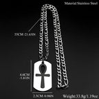 Egyptian Removable Ankh Cross Hollow Dog Tag Pendant Necklaces for Women Men Stainless Steel Egypt Two-Tone Chain Jewelry Gift