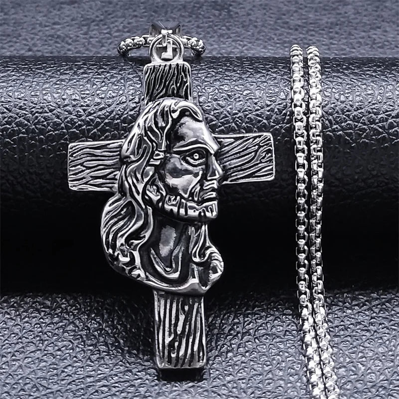 Orthodox Icon Cross Pendant Necklace — Stainless Steel
