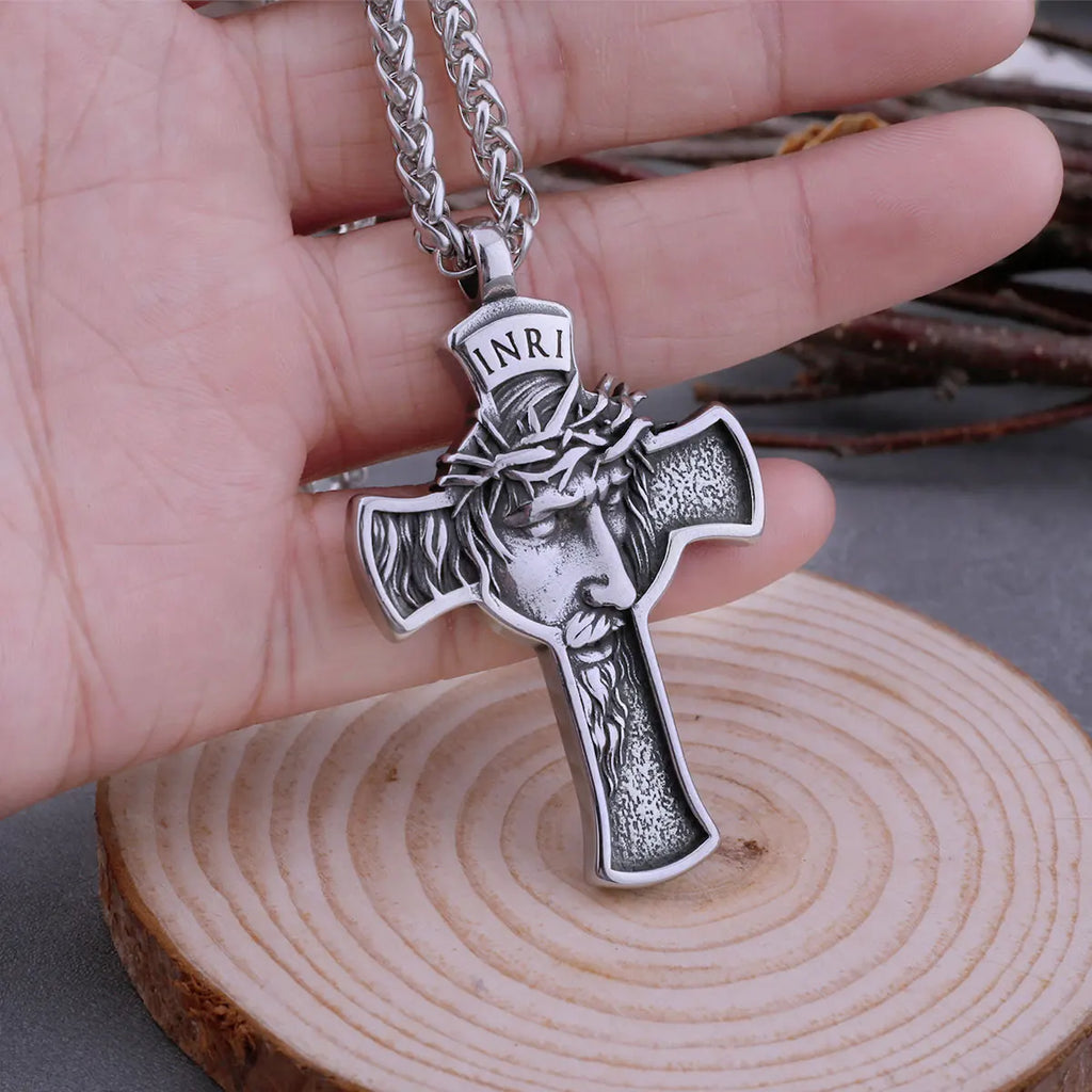 Classic Stainless Steel Cross Jesus Necklace Men Women Christian Pendant Jewelry Gift