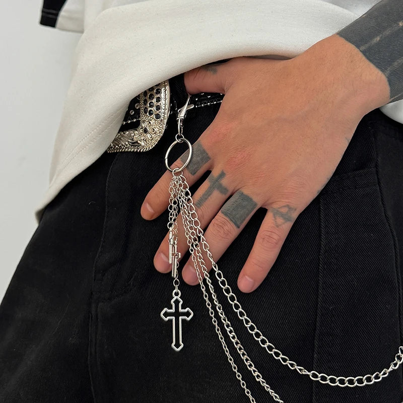 Punk Triple-Strand Star Charm Jeans Chain Keychain
