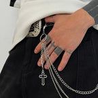 Punk Triple-Strand Star Charm Jeans Chain Keychain