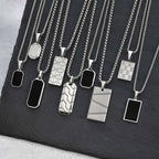 Vnox Geometric Pendant Necklaces For Boys,Stainless Steel Simple Square Dog Tag Men Necklaces,Retro Collar Jewelry Gift