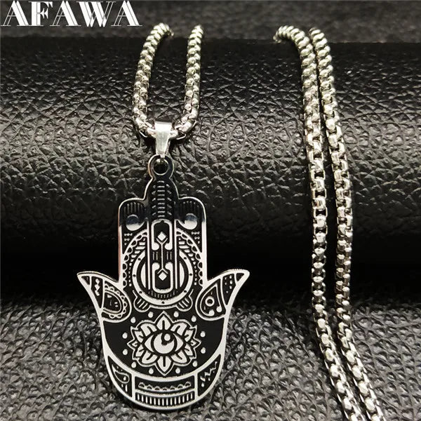Hamsa Hand of Fatima Stainless Steel Necklaces Men Fatima´s Hand Turkish Eye Necklaces Pendants Jewelry collier homme