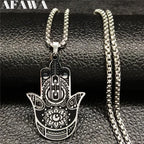 Hamsa Hand of Fatima Stainless Steel Necklaces Men Fatima´s Hand Turkish Eye Necklaces Pendants Jewelry collier homme