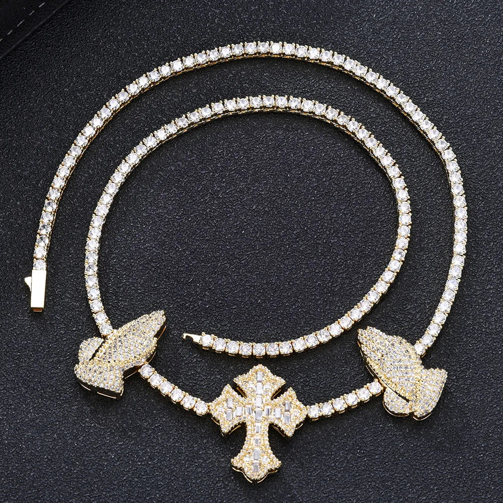 Cross Tennis Necklace Iced Out 5A CZ