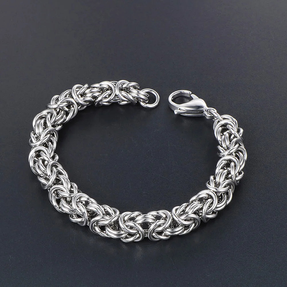 Punk Braided Biker Chain Bracelet — Stainless Steel, 18.5-21.5cm