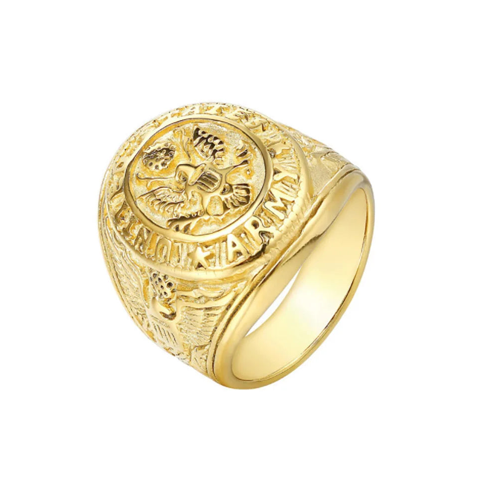 Vintage US Army Military Ring Mens Gold/Silver Color Stainless Steel US Army Ring Marine Corps Eagle Ring Male Fashion
