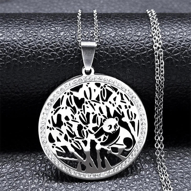 Iced Out Tree of Life Silver Necklace — Stainless Steel