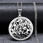 Iced Out Tree of Life Silver Necklace — Stainless Steel