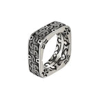 HX Silver Color Men's Ring Retro Square Round Pangu Trend Personality Domineering Handmade Ring Jewelry Accessories
