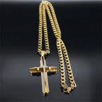 Cross Crucifix Gold Pendant Long