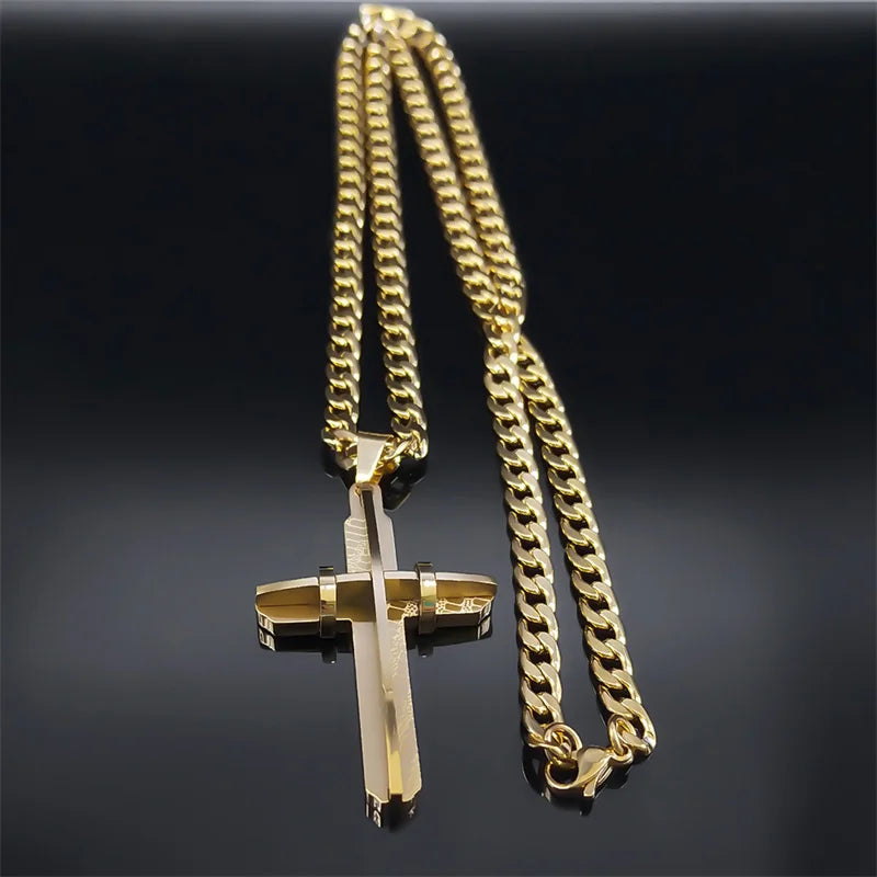 Cross Crucifix Gold Pendant Long