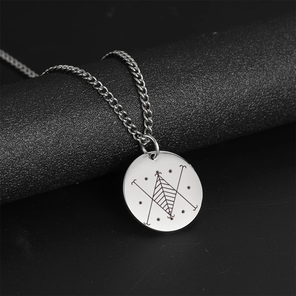 My Shape Voodoo Loa Baron Samedi Round Pendant Necklace for Men Maman Brigitte Stainless Steel Necklaces Amulet Religion Jewelry
