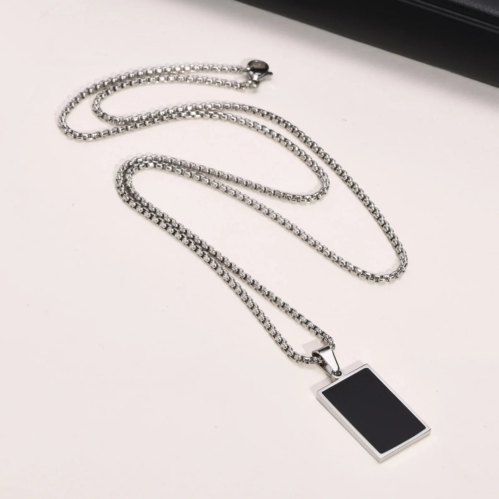 Military Dog Tag Pendant — Black Silver Stainless Steel