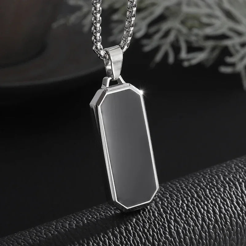 Stainless Steel Square Black Natural Stone Necklace Beautiful Geometric Polygon Pendant for Women Casual Punk Jewelry