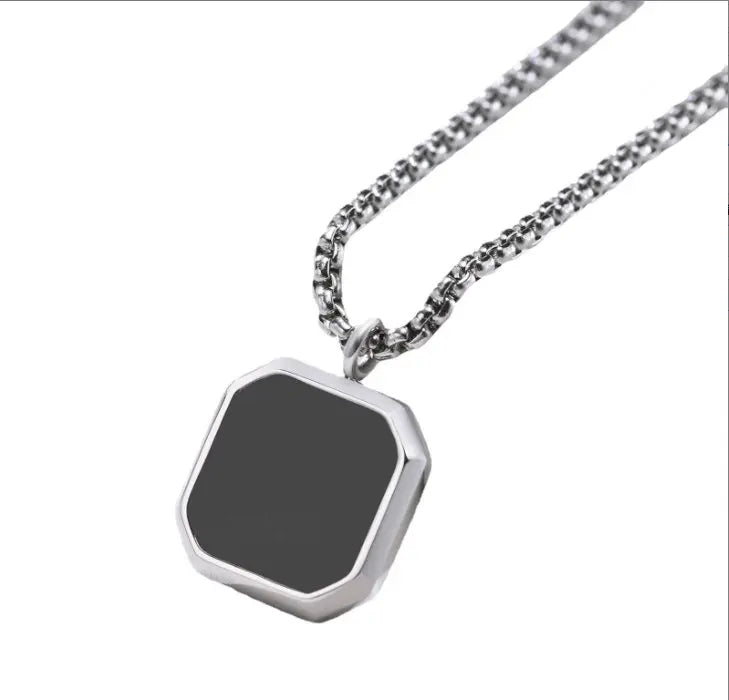 Punk Style Black Square Pendant Necklace For Men Women Hip Hop Stainless Steel Gold Color Neck Chain Rock Jewelry Cool Fashion