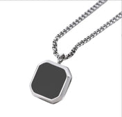 Black Square Pendant Necklace — Stainless Steel, Gold Chain
