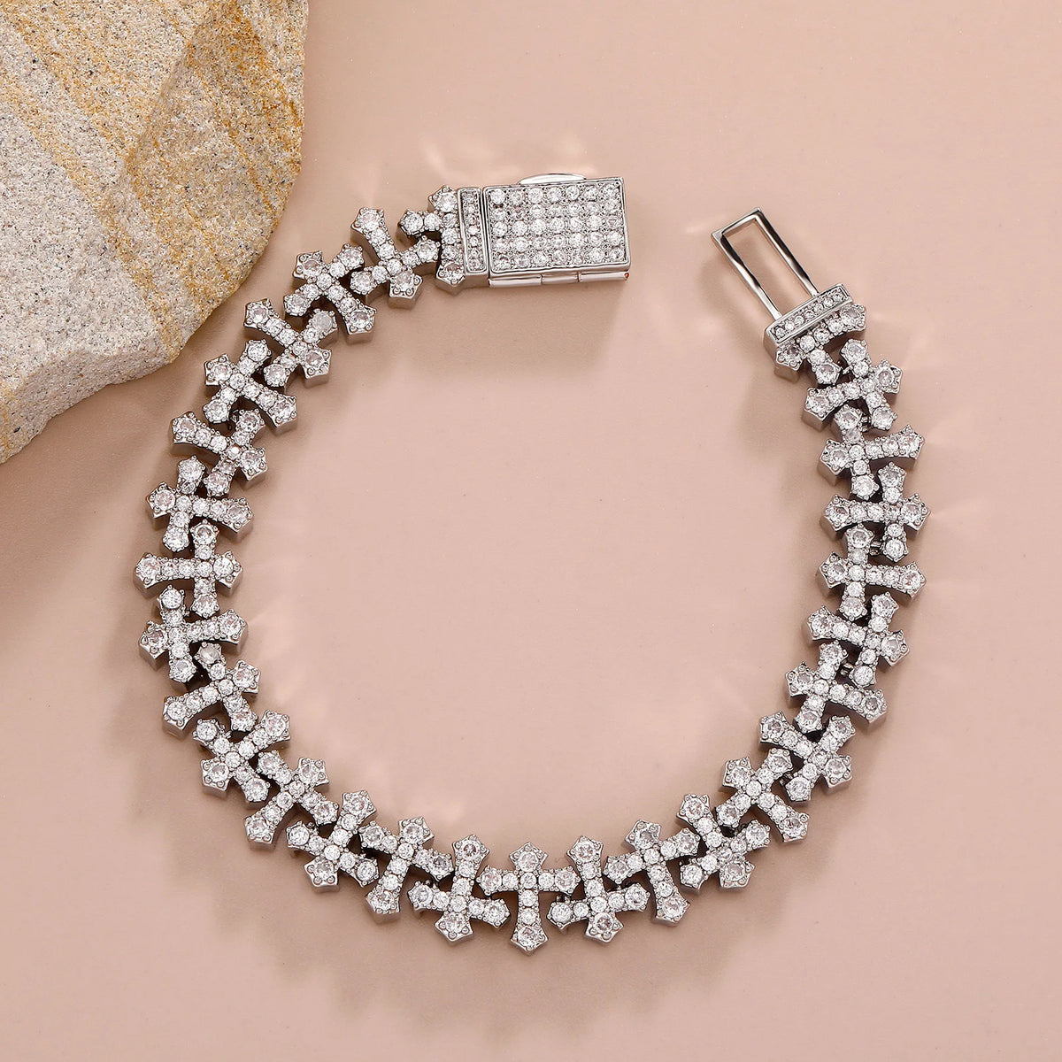 TOPGRILLZ Iced Out Cross Chain Bracelets Full Cubic Zirconia Charm Solid Back Copper Anklets With Box Clasp Fashion