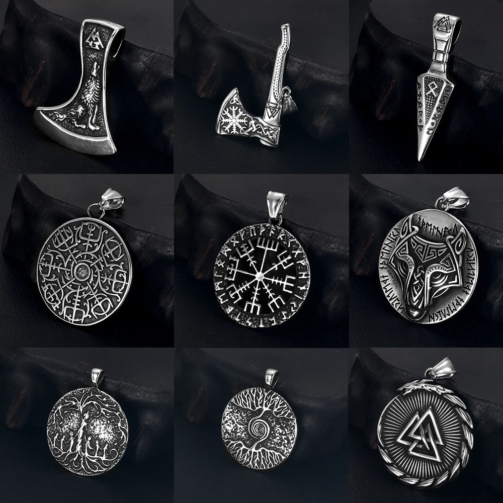Norse Viking Rune Round Pendant Necklace — Stainless Steel
