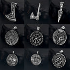 Norse Viking Rune Round Pendant Necklace — Stainless Steel