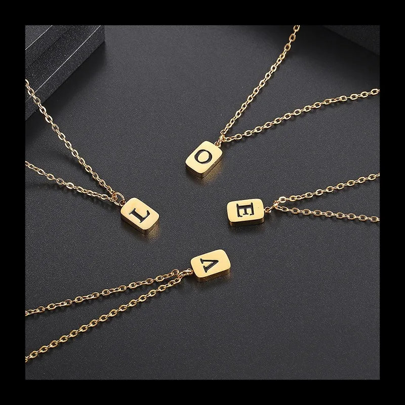 Letter Pendant Square Chain — Gold