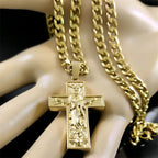 Stainless Steel Cross Jesus Pendant Necklace for Men Gold Color Hip Hop Cuban Chain Religious Crucifix Necklaces