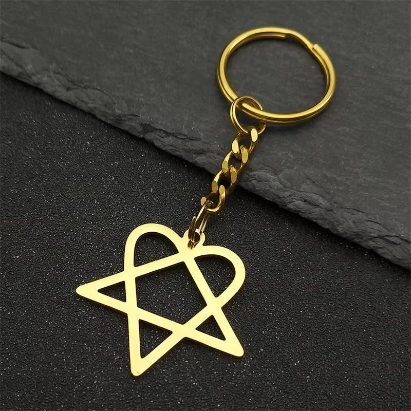 Star Heartagram Silver Key Chain — Stainless Steel