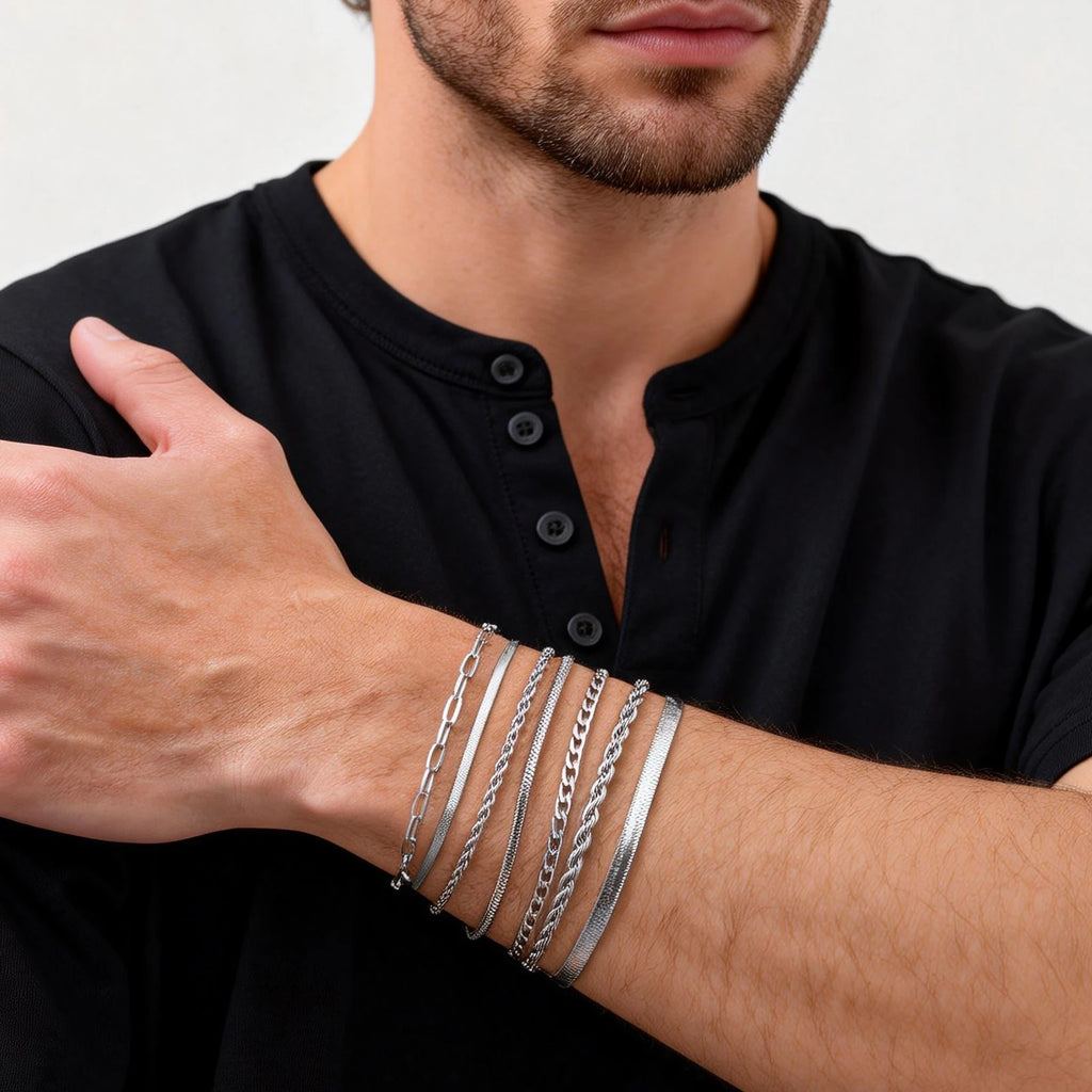 Silver Chain Bracelet Set 7pcs — Stainless Steel
