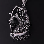 Gothic Stainless Steel Death Scythe Skull Necklace Pendant Punk Biker Men Grim Reaper Pendant Fashionable Men's Chain
