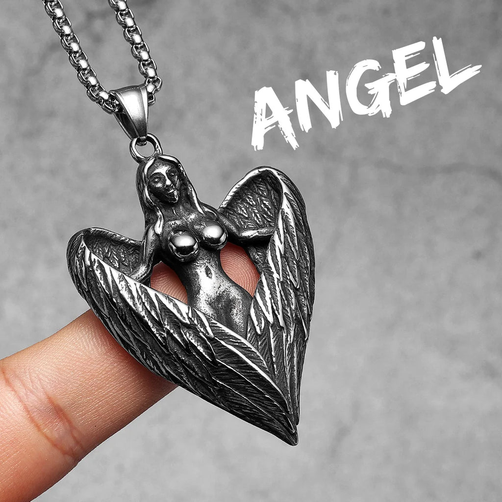 Angel Wing Pendant Necklace — Stainless Steel