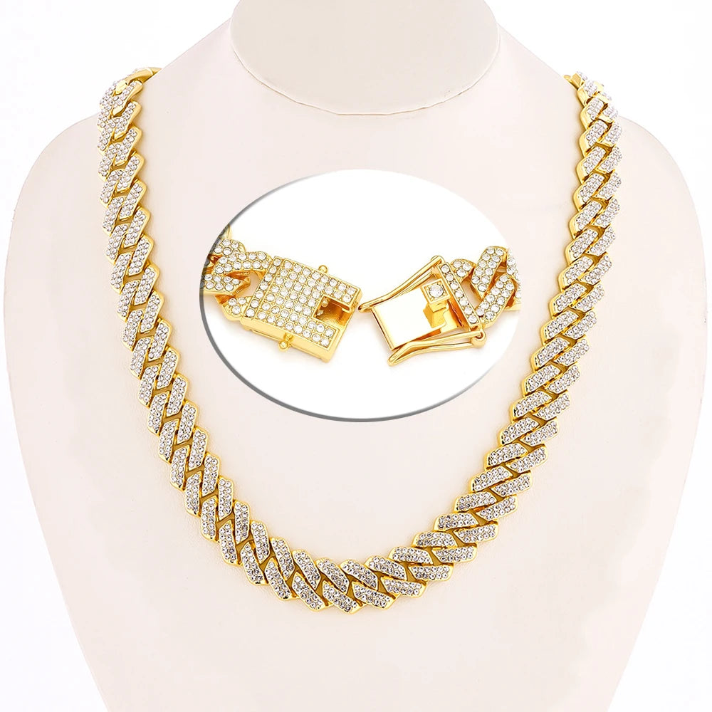 Iced Out Cuban Link Chain Necklace 14mm — Two-Tone
