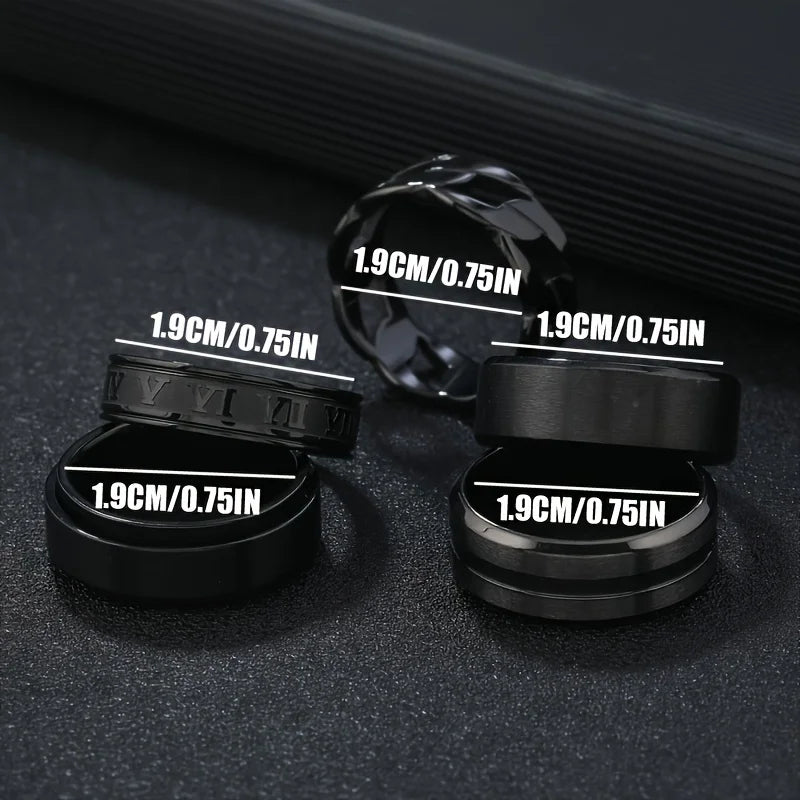 Roman Numeral Spinner Ring Set — Stainless Steel