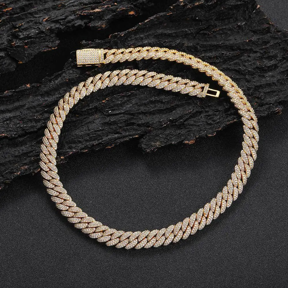 Luxury 24K 9999 Pure Gold real gold Hip Hop Full Diamond Necklace Width 10mm Double Rows Diamond Cuban Necklace Bracelet