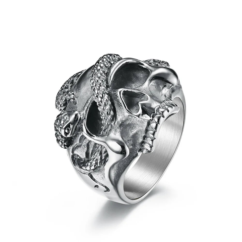 Gothic Skull Steel Ring Vintage Snake Punk Unique