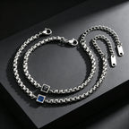 Men's Zircon Charm Bracelet, 4mm Square Chain Stainless Steel Bracelets, Fashion Waterproof Jewelry Gift for Men
