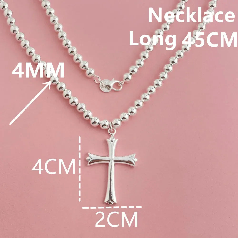925 Sterling Silver Necklace Width 4mm/6MM Buddha Bead Chain Cross Pendant Chain for Women & Men Jewelry
