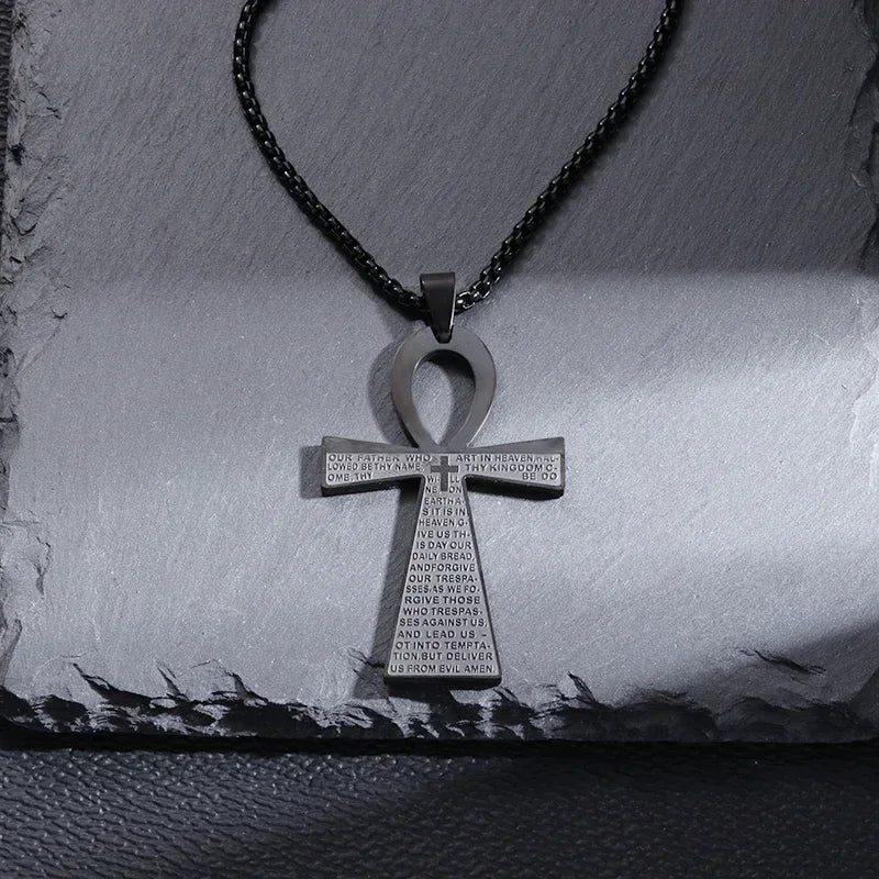 Vintage Christian Jesus Cross Stainless Steel Pendant Little Angel Prayer Necklace Men Women Faith Amulet Jewelry
